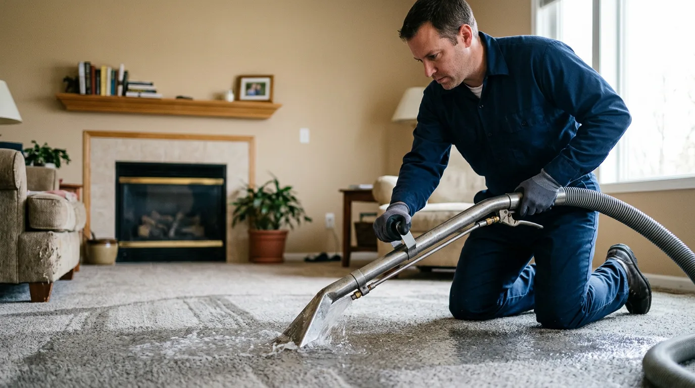 Water damage restoration technician working near Port Jefferson Station, NY